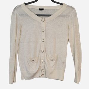 Club Monaco Women's S Cream Pearl Button Linen Cardigan Old Money Euro Summer